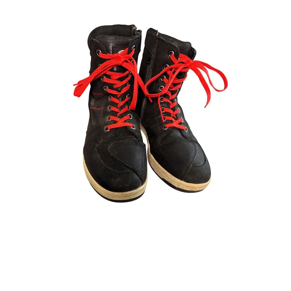 Iron Jias Mens Motorcycle Boots 10 Black Red Sneakers High Top Moto Streetwear